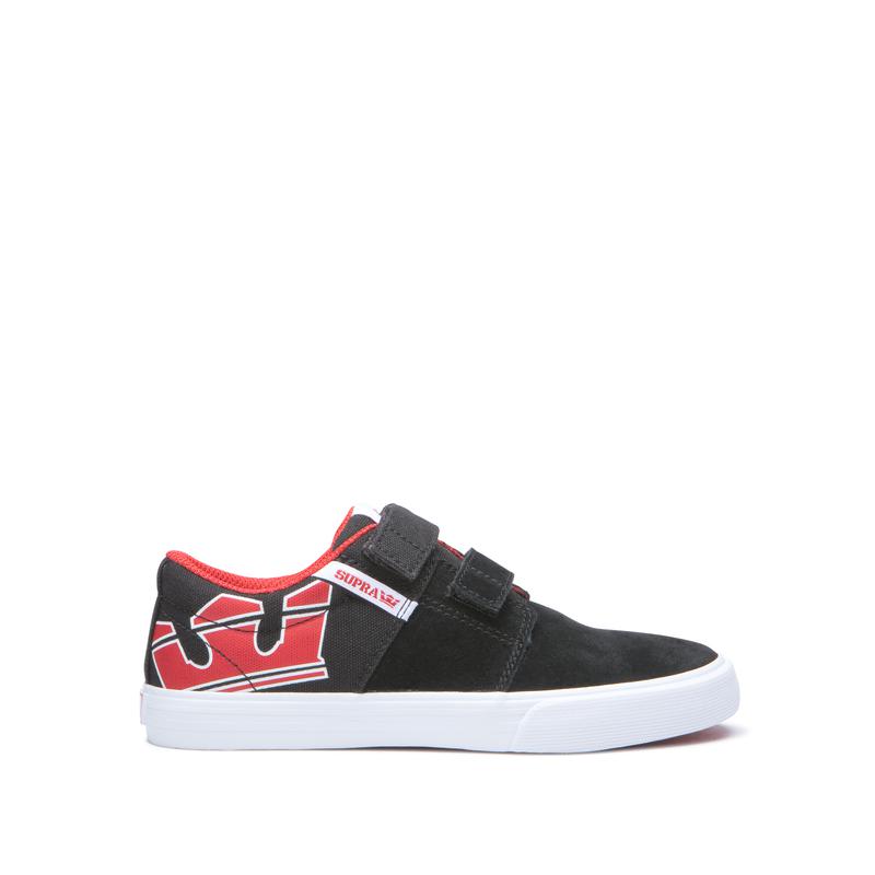 Buty Supra STACKS II VULC VELCRO - Sneakersy Niskie Dziecięce - Czarne / Czerwone (YHPV-95436)